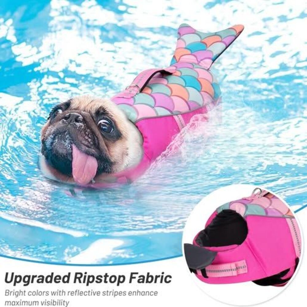cyeollo Dog Life Jacket Mermaid Safety Vest with Rescue Handle Refletive Strip